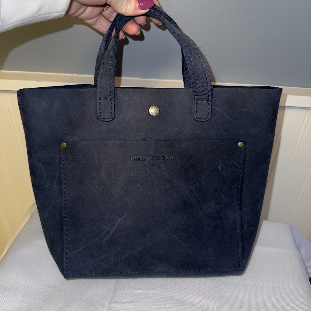 Portland Leather Goods Mini Classic Crossbody Tote Bag Purse Navy Blue W Strap